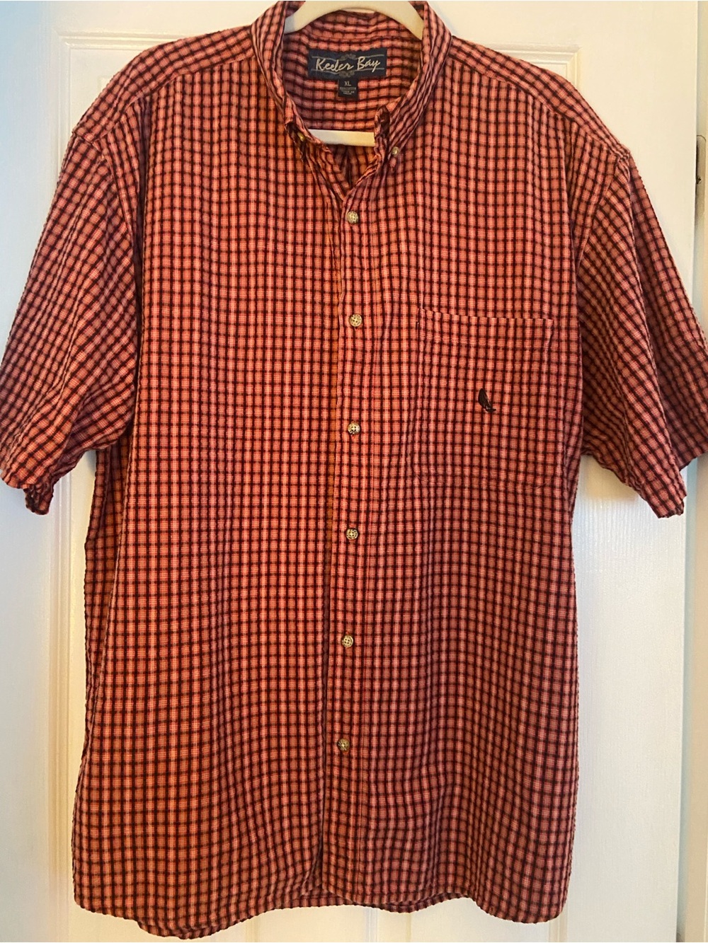Red Check Short-Sleeve Button-Down Shirt